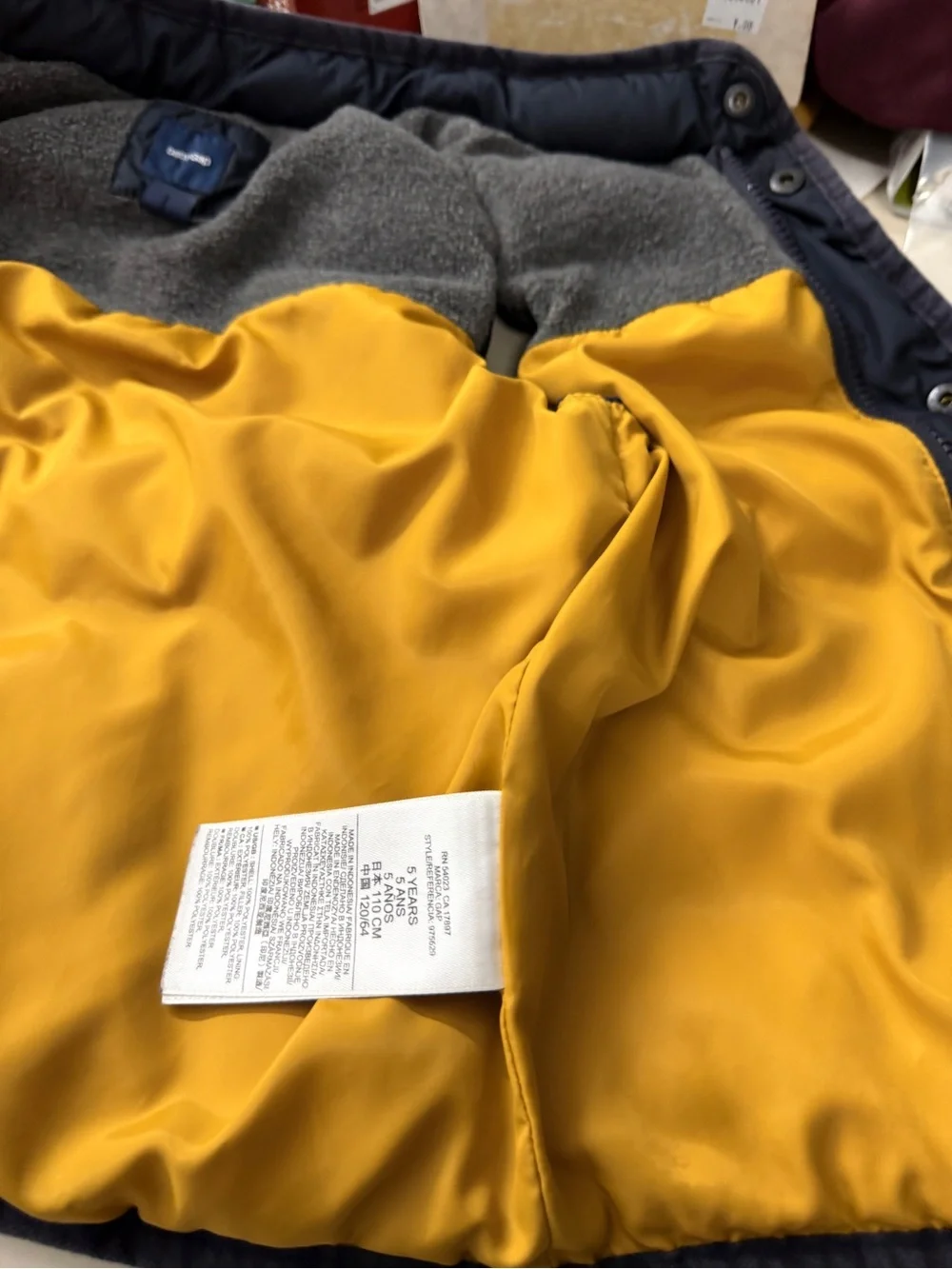 Kids Navy Puffer Vest with Mustard Lining